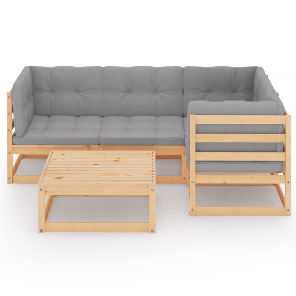 vidaXL 5-delige Loungeset met kussens massief grenenhout afbeelding