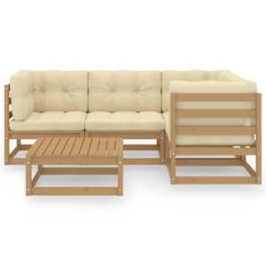 vidaXL Salon de jardin 5 pcs avec coussins Bois de pin massif