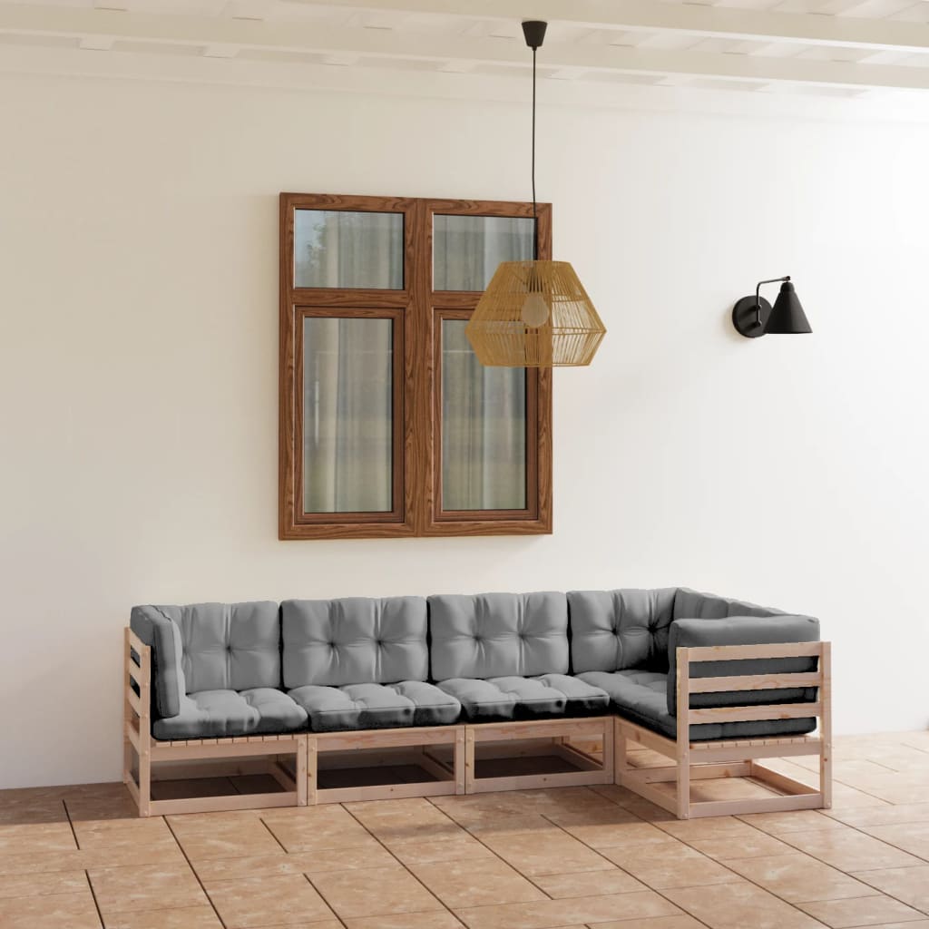 vidaXL Set mobilier de grădină, 5 piese, cu perne, lemn masiv de pin Grădină