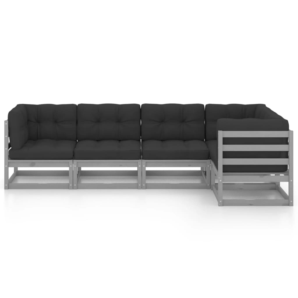vidaXL 5-delige Loungeset met kussens massief grenenhout afbeelding