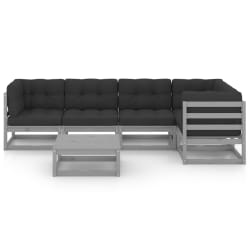 vidaXL Градински лаундж комплект от 6 части с възглавници, бор масив