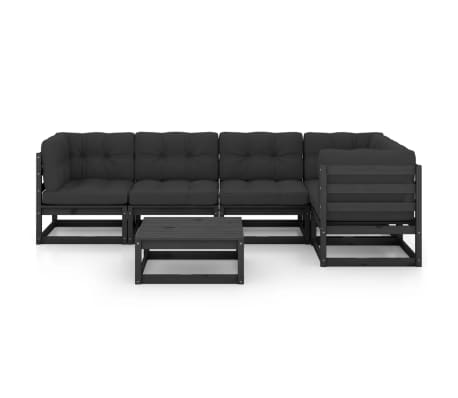 vidaXL 6 pcs conjunto longue de jardim c/ almofadões pinho maciço