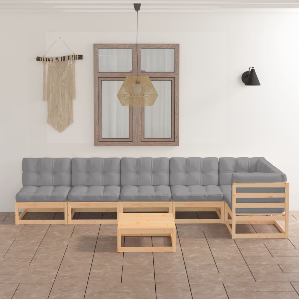 vida XL 7-tlg. Garten-Lounge-Set mit Kissen Kiefer Massivholz