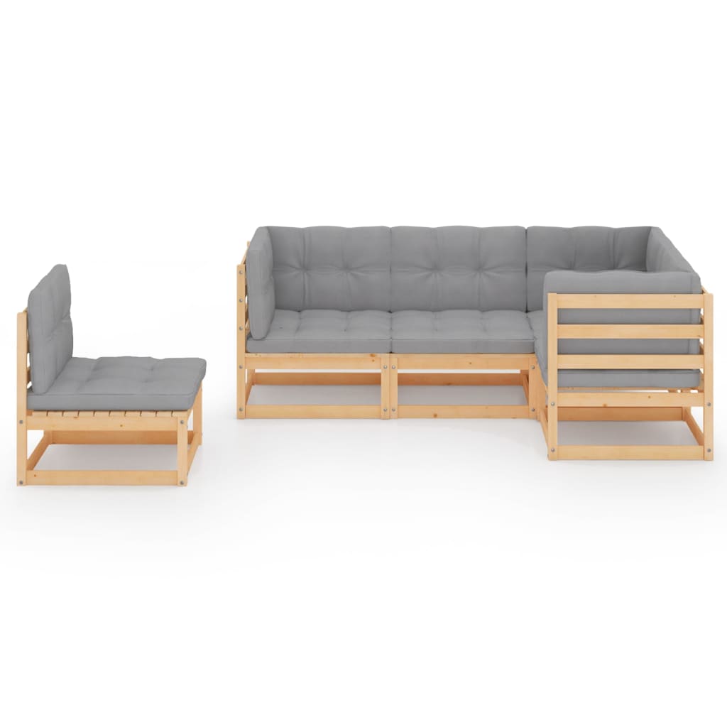vidaXL 5-delige Loungeset met kussens massief grenenhout afbeelding