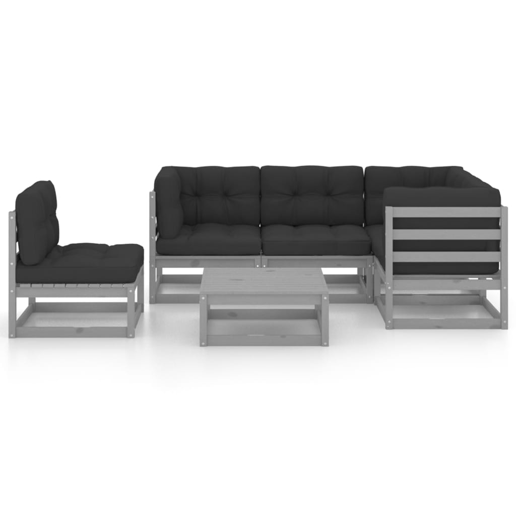 vidaXL 6-delige Loungeset met kussens massief grenenhout afbeelding