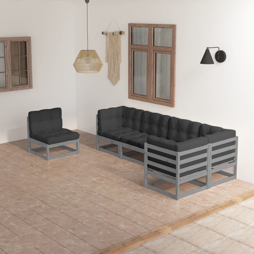 Set mobilier de grădină cu perne, 6 piese, lemn masiv de pin