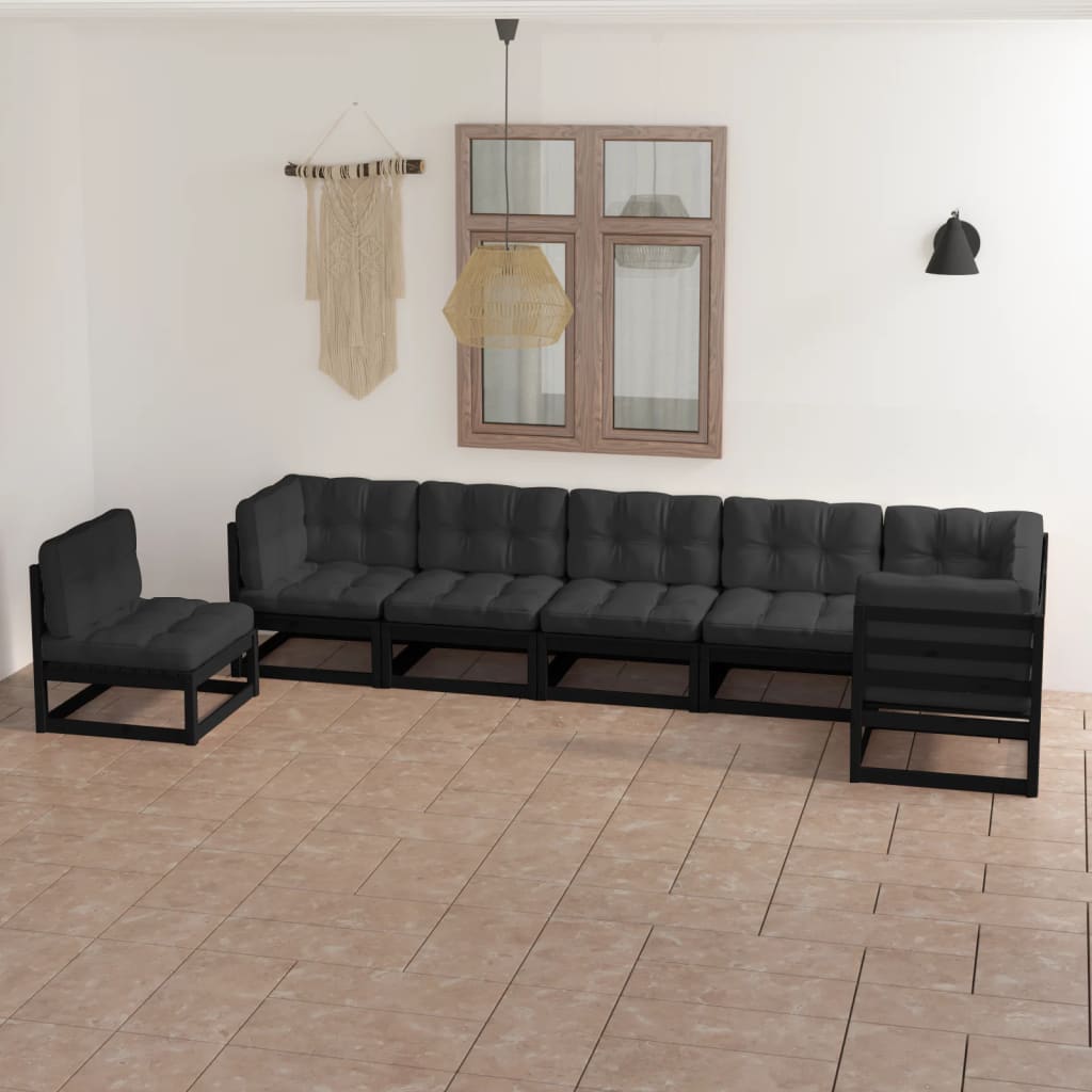 Set mobilier de grădină cu perne, 7 piese, lemn masiv de pin