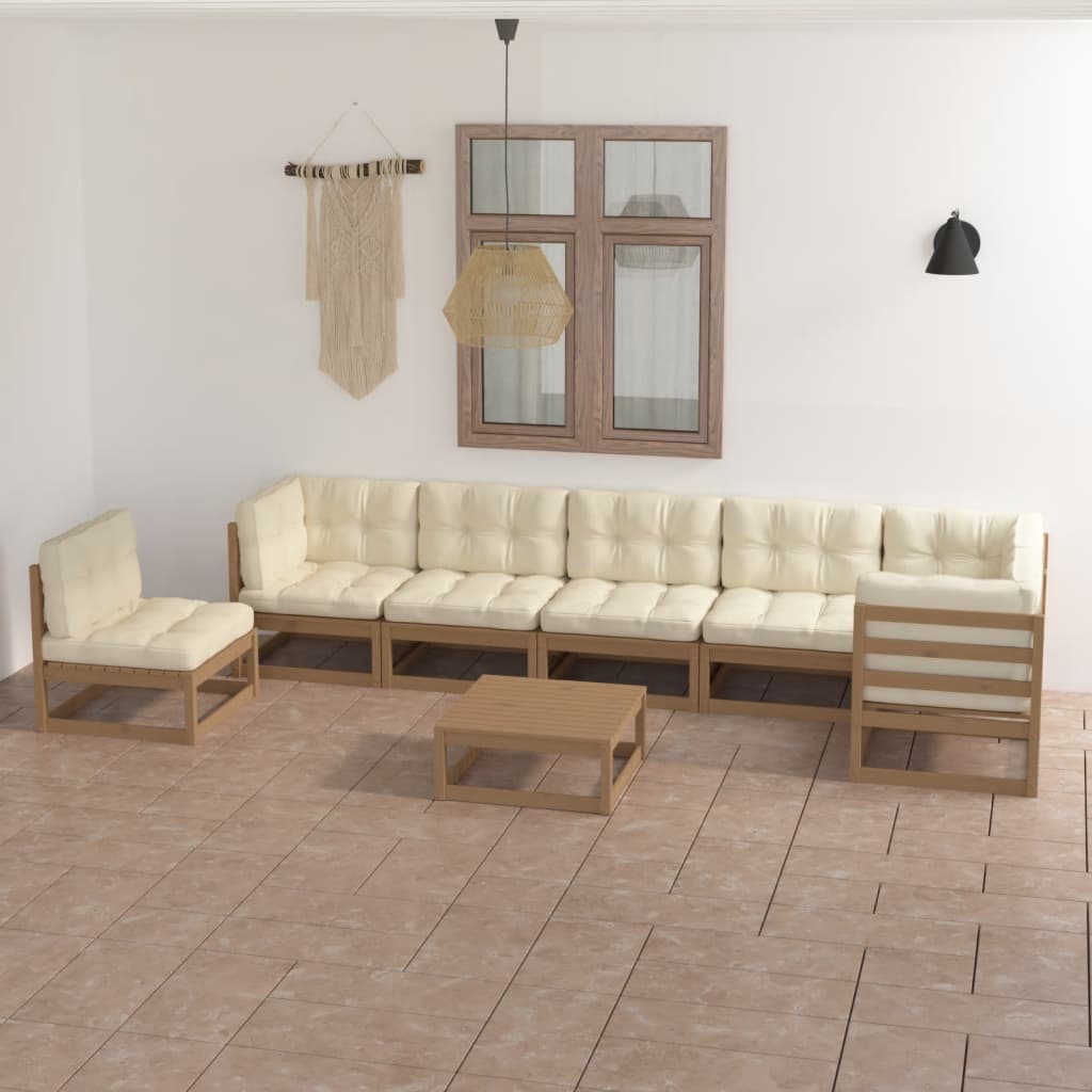 Vidaxl Set Mobilier De Gradina Cu Perne, 8 Piese, Lemn Masiv Pin