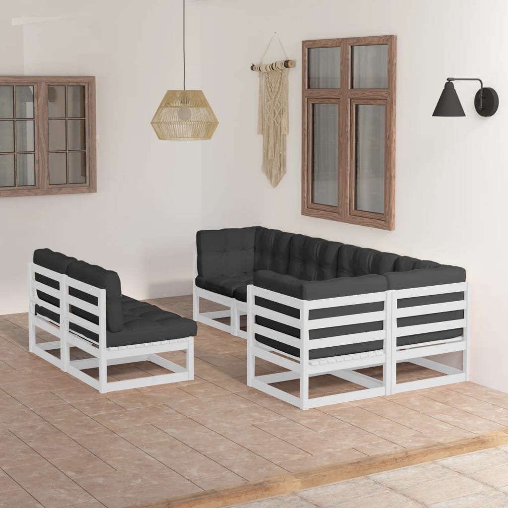 vidaXL 7-tlg. Garten-Lounge-Set mit Kissen Massivholz Kiefer