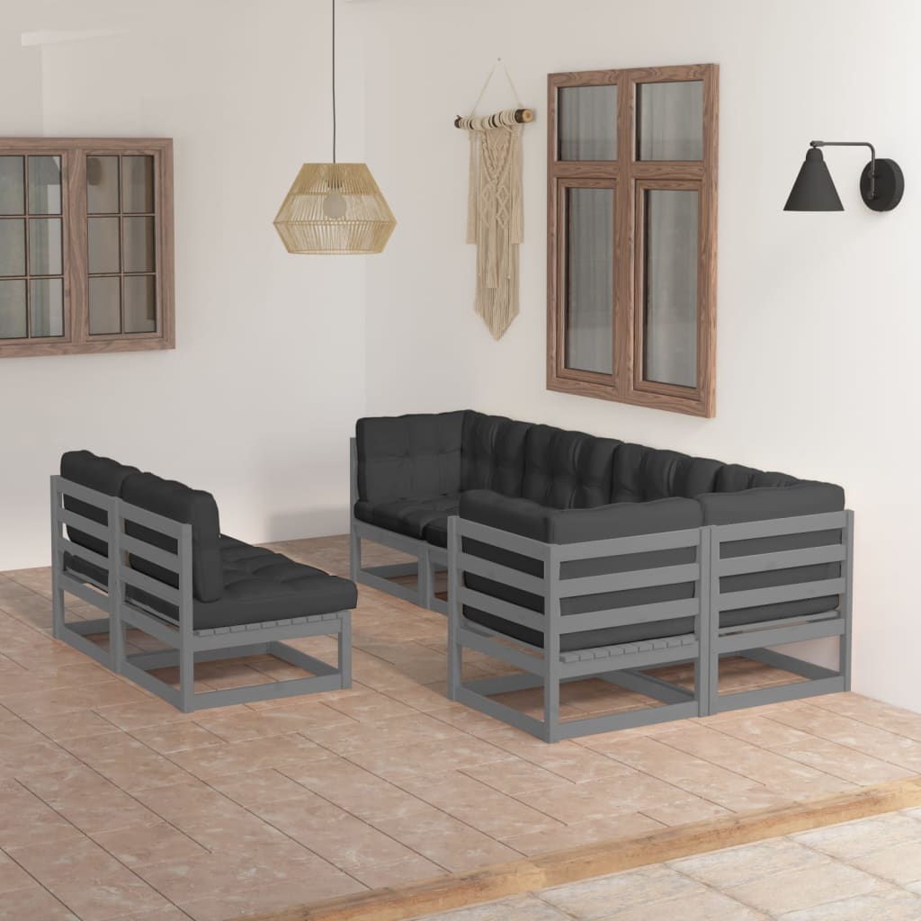 vidaXL 7-tlg. Garten-Lounge-Set mit Kissen Massivholz Kiefer