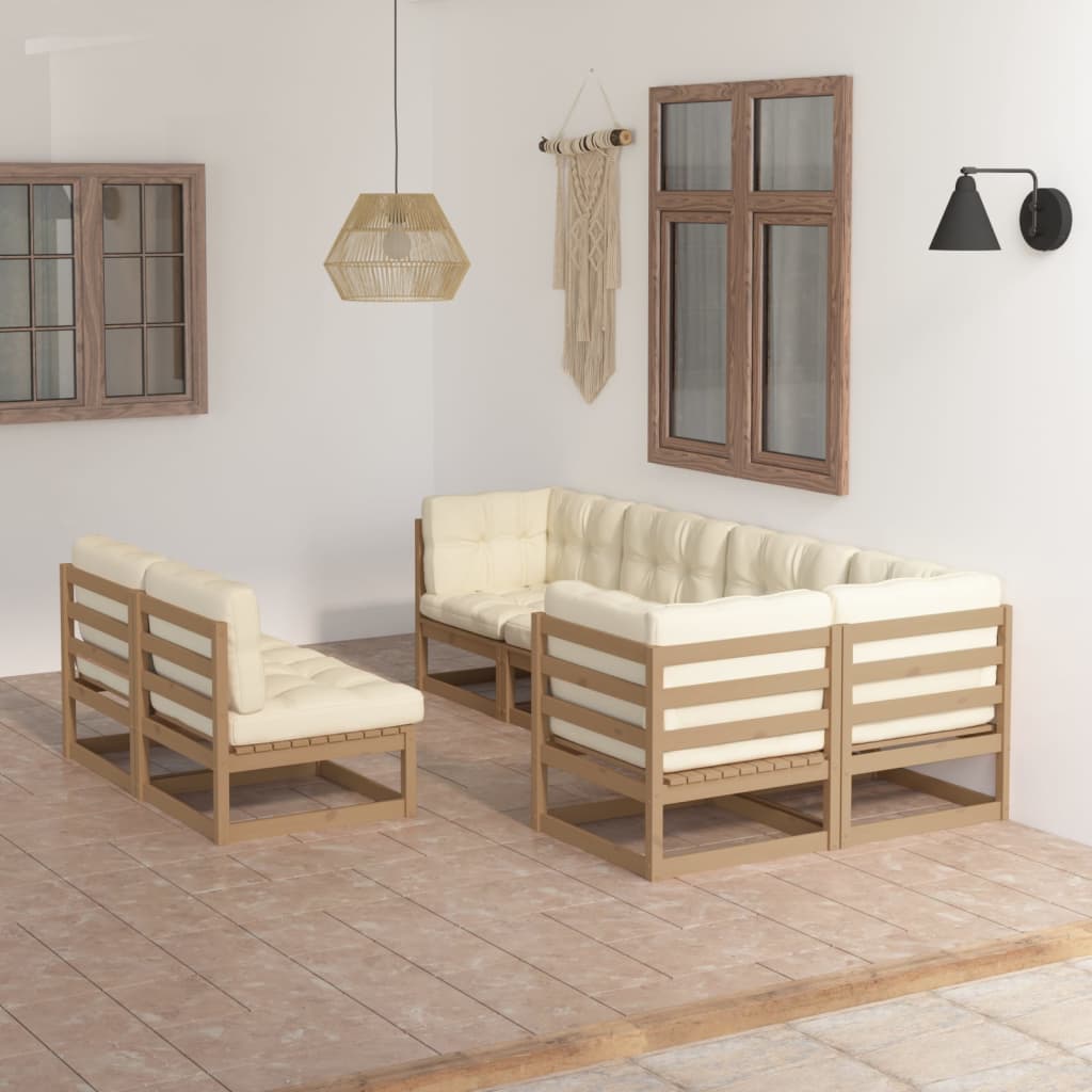 vidaXL 7-tlg. Garten-Lounge-Set mit Kissen Massivholz Kiefer