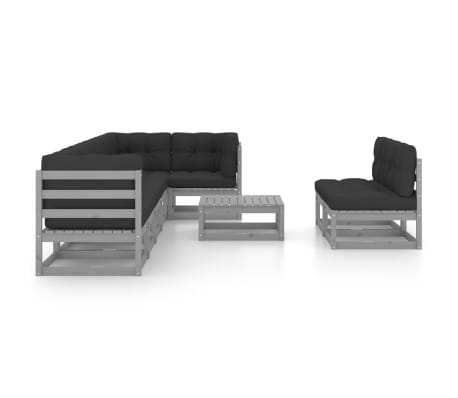 vidaXL 9-dijelna vrtna garnitura od masivne borovine s jastucima