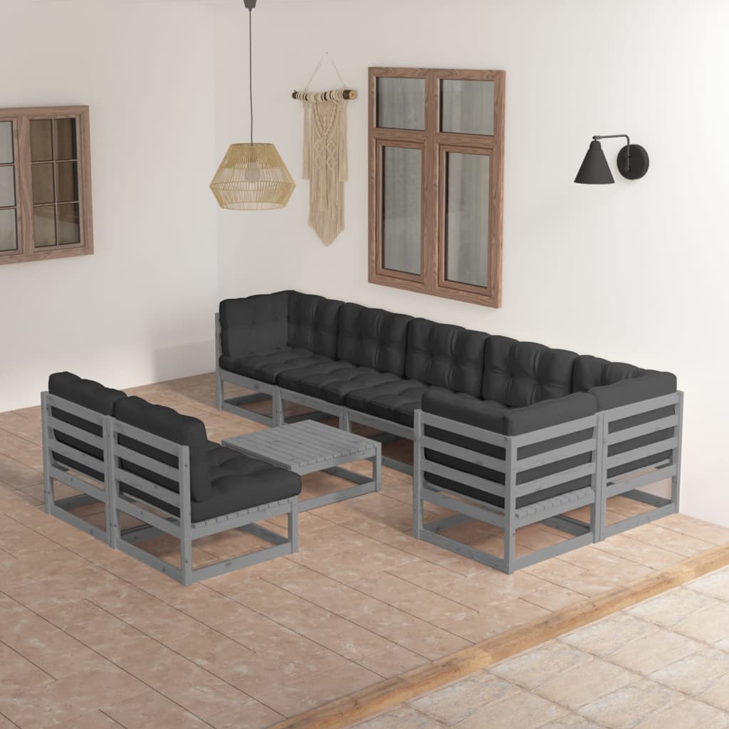 vida XL 9-tlg. Garten-Lounge-Set mit Kissen Kiefer Massivholz