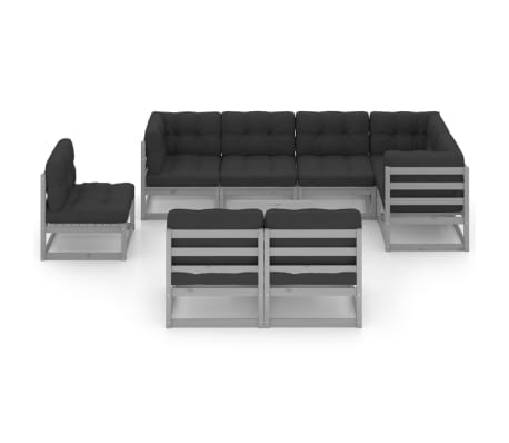 vidaXL 9-daļīgs dārza atpūtas mēbeļu komplekts ar pelēkiem matračiem