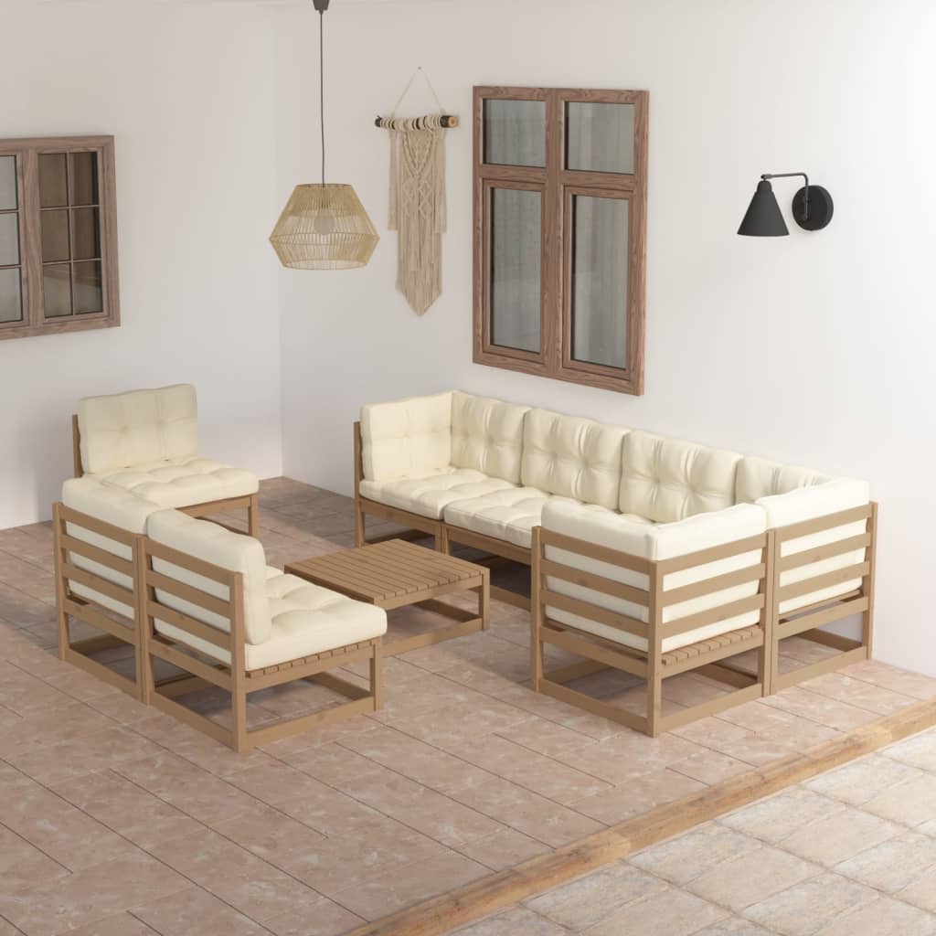 vidaXL 9-tlg. Garten-Lounge-Set mit Kissen Massivholz Kiefer