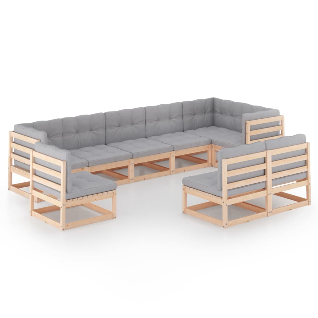 vidaXL 9-delige Loungeset met kussens massief grenenhout afbeelding