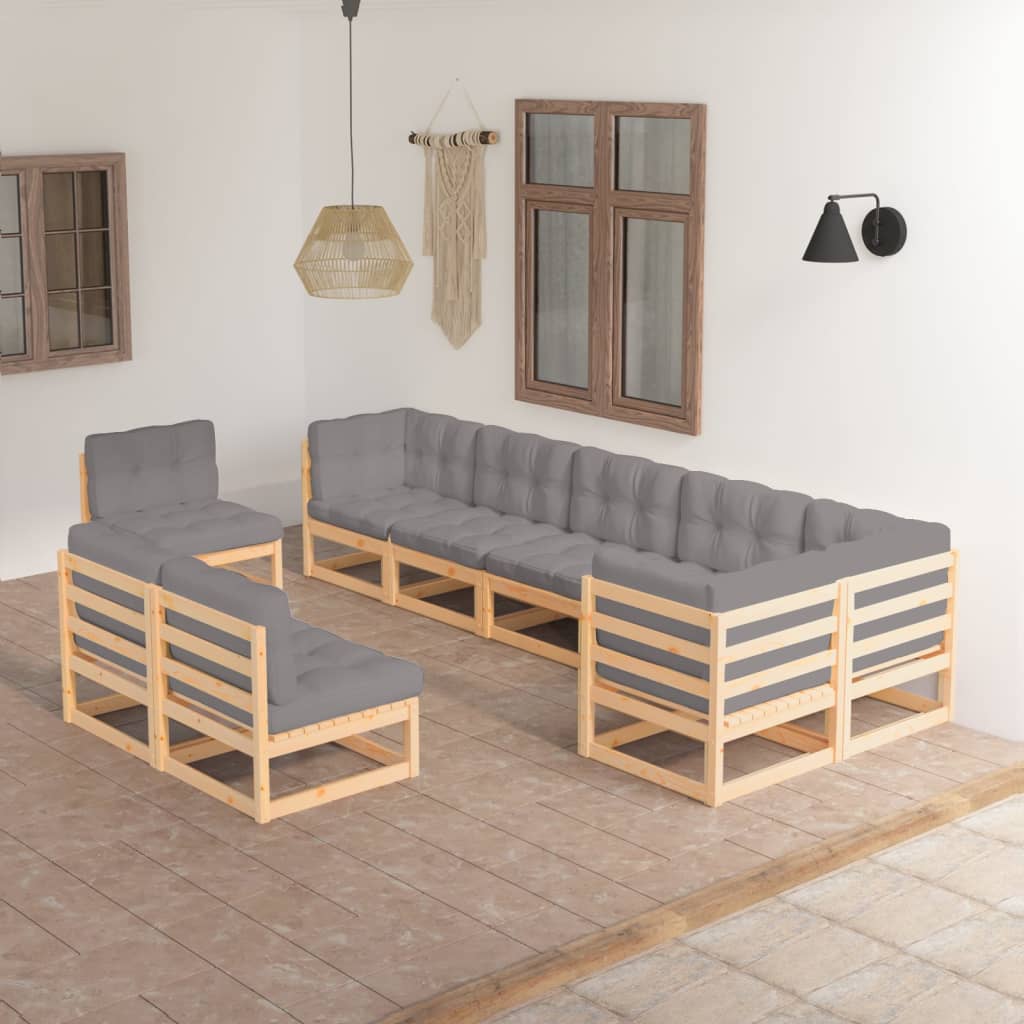 vidaXL 9-tlg. Garten-Lounge-Set mit Kissen Massivholz Kiefer