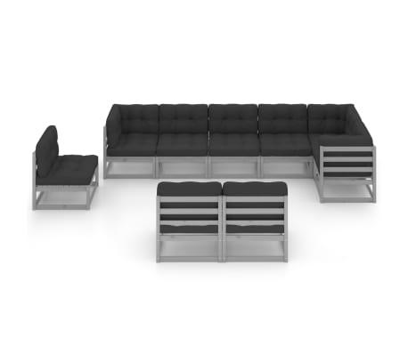 vidaXL 9-dijelna vrtna garnitura od masivne borovine s jastucima