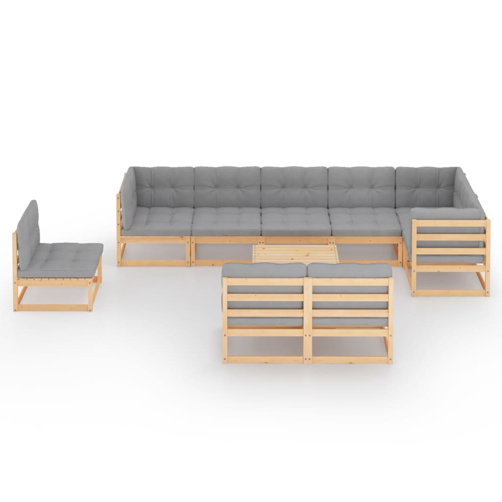 

vidaXL 10-delige Loungeset met kussens massief grenenhout