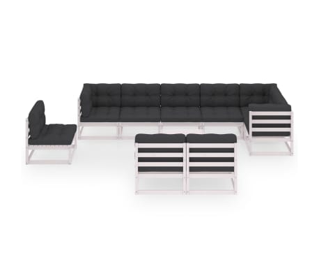 vidaXL Salon de jardin 10 pcs avec coussins Bois de pin massif
