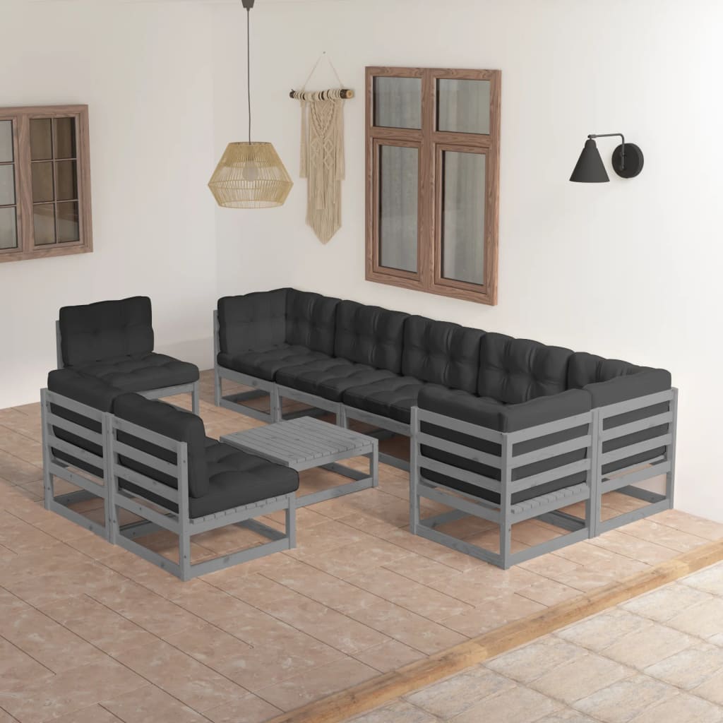 vidaXL 10-tlg. Garten-Lounge-Set mit Kissen Massivholz Kiefer