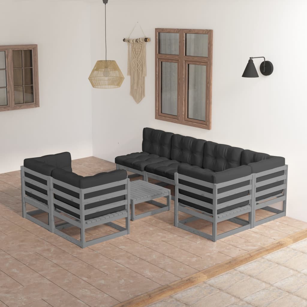 Set mobilier de grădină cu perne, 8 piese, lemn masiv de pin