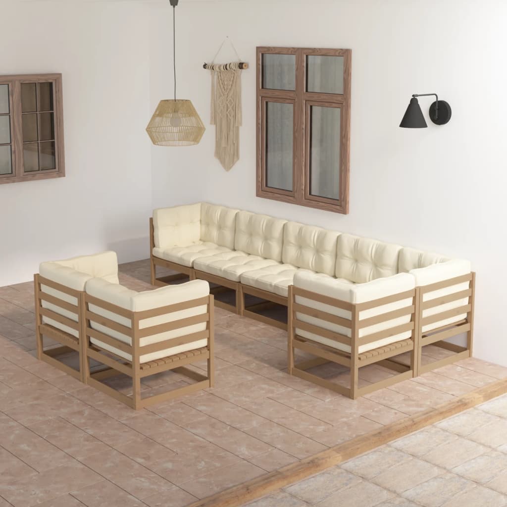 Set mobilier de grădină cu perne, 8 piese, lemn masiv pin