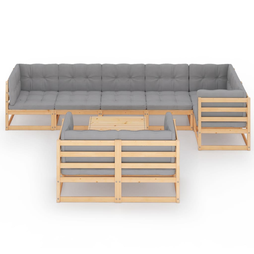

vidaXL 9-delige Loungeset met kussens massief grenenhout