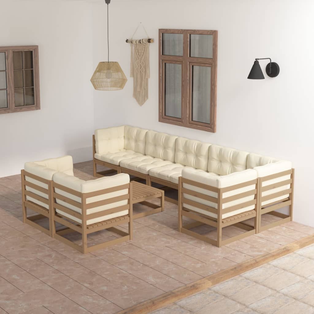 vidaXL 9-tlg. Garten-Lounge-Set mit Kissen Massivholz Kiefer