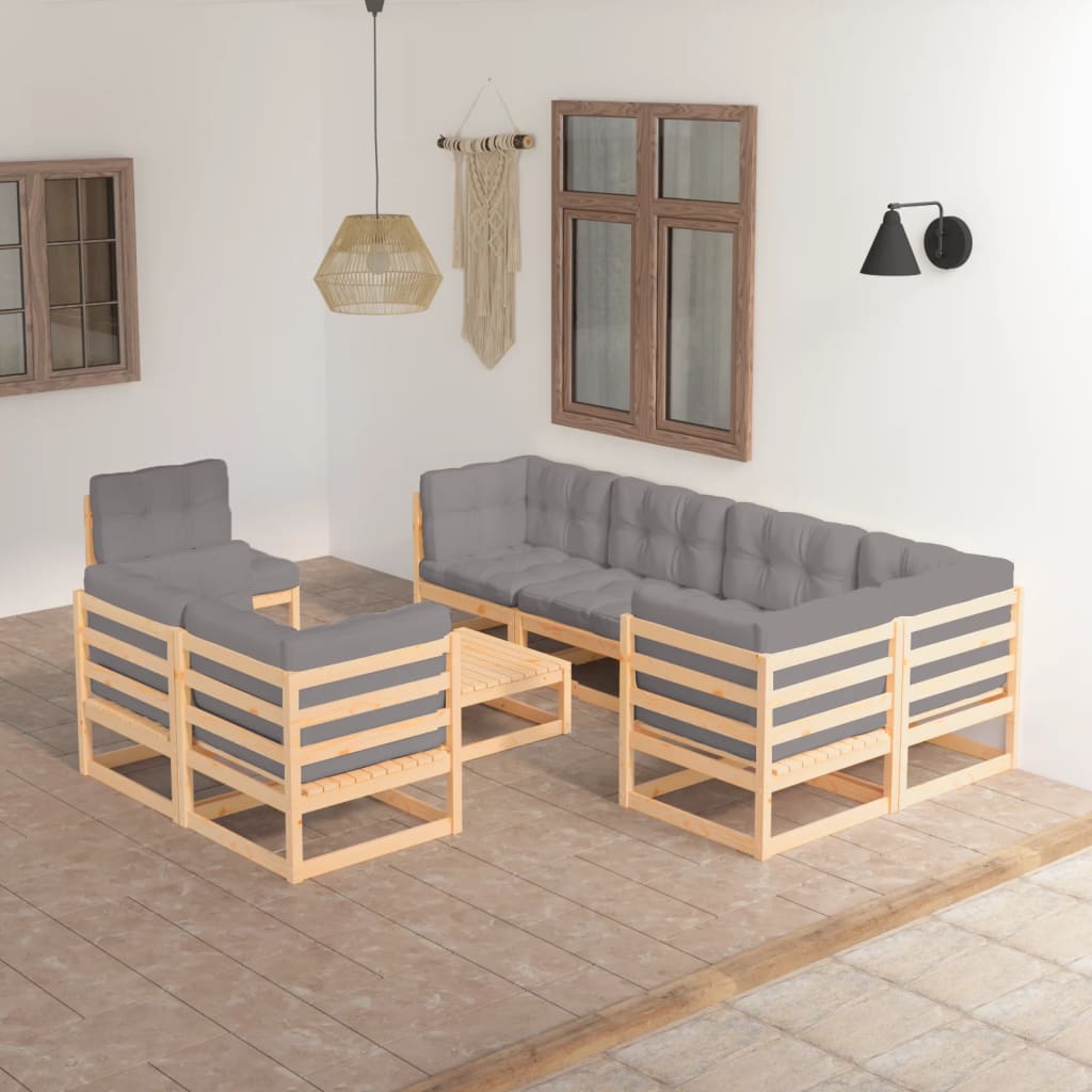 vidaXL Set mobilier de grădină cu perne, 9 piese, lemn masiv de pin Grădină