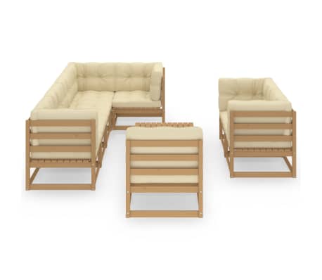 vidaXL 9 pcs conjunto lounge de jardim c/ almofad&otilde;es pinho maci&ccedil;o
