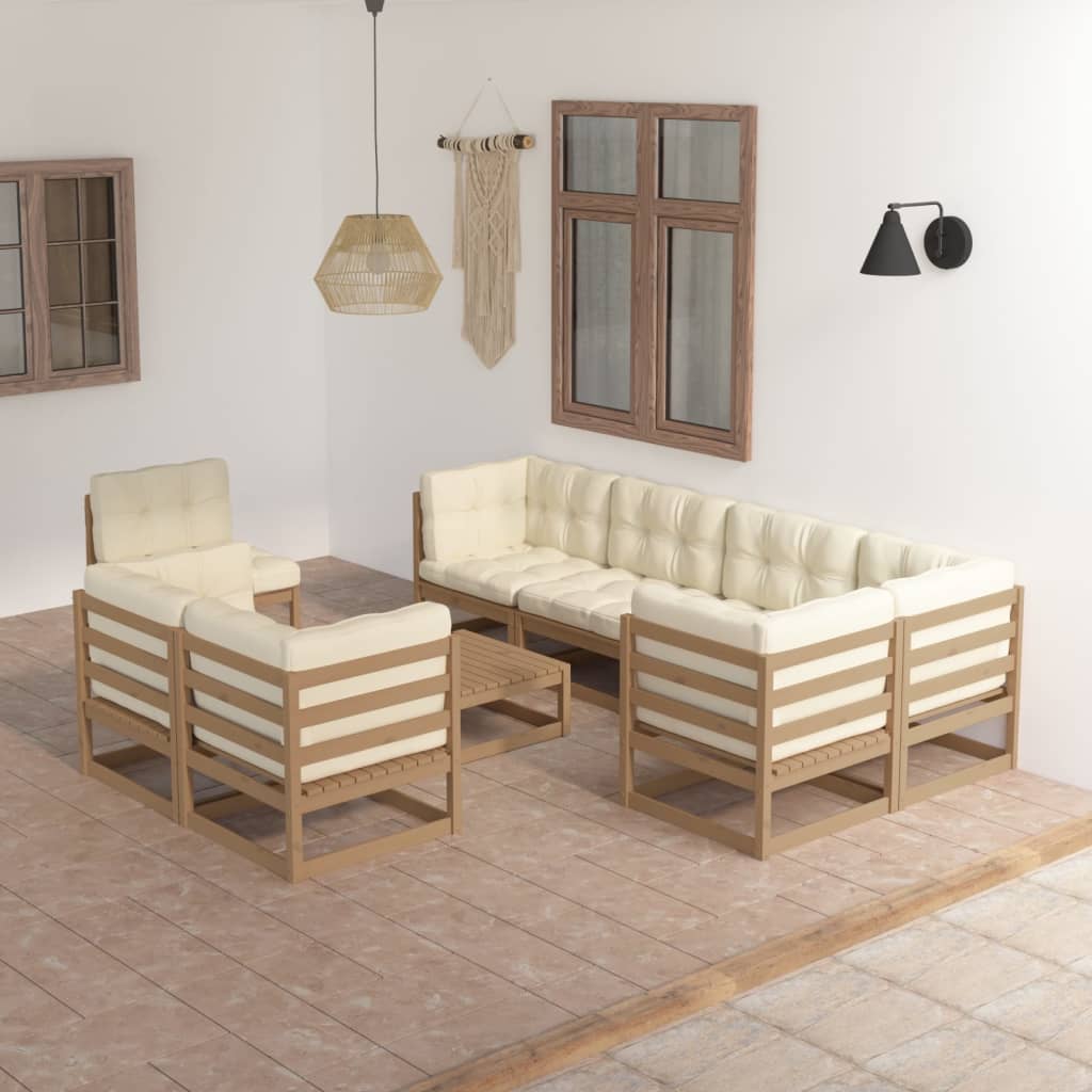 vidaXL 9-tlg. Garten-Lounge-Set mit Kissen Massivholz Kiefer