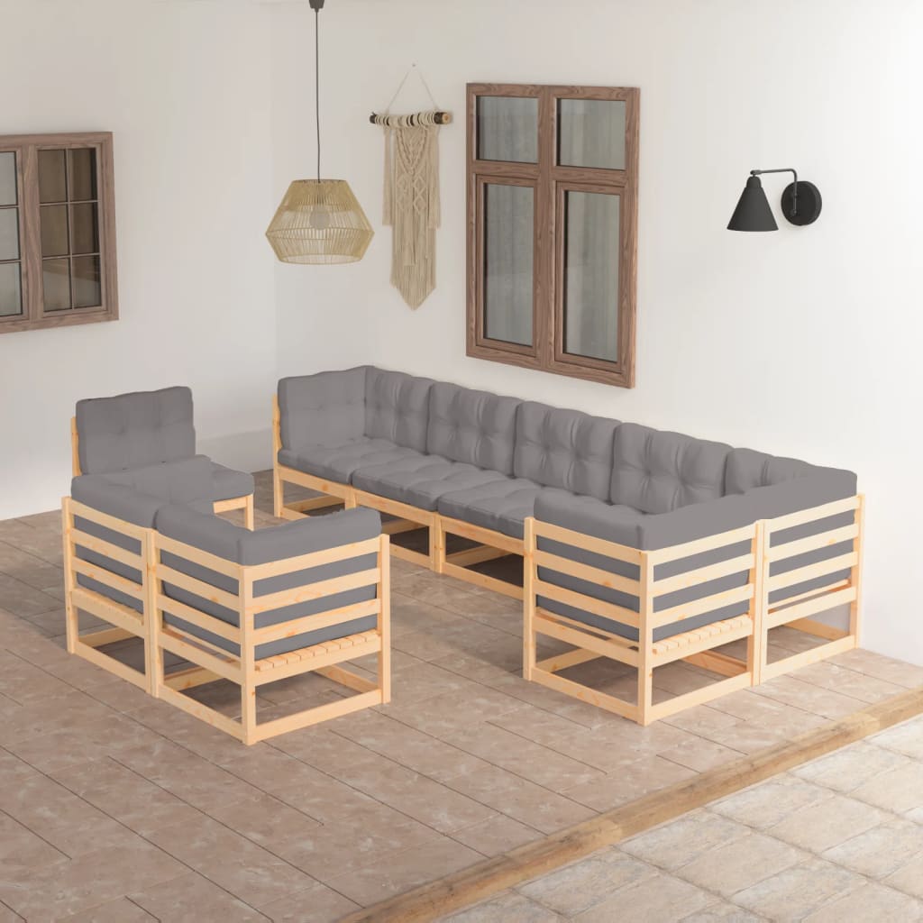 vidaXL 9-tlg. Garten-Lounge-Set mit Kissen Massivholz Kiefer