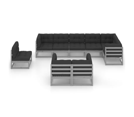 vidaXL 9-dijelna vrtna garnitura od masivne borovine s jastucima