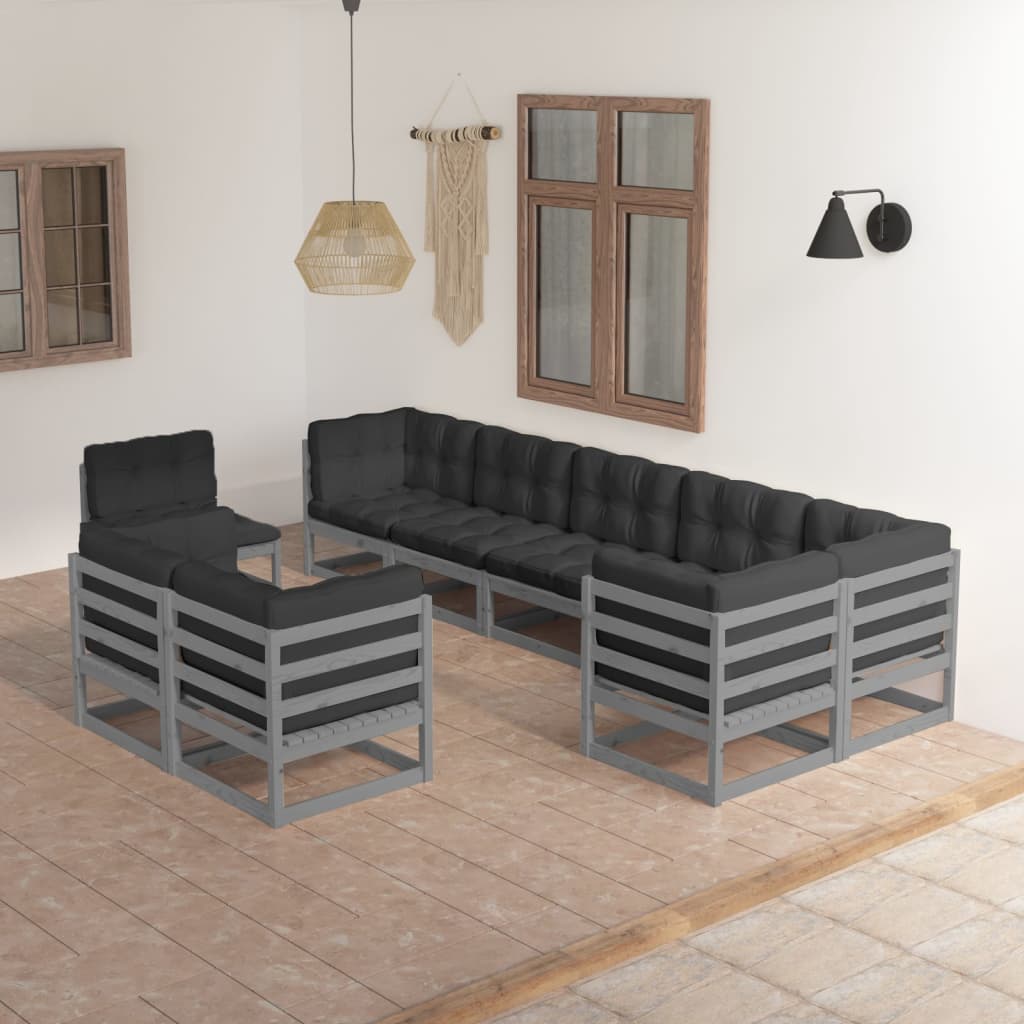 vidaXL 9-tlg. Garten-Lounge-Set mit Kissen Massivholz Kiefer