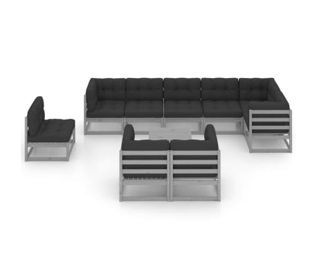 vidaXL 10-tlg. Garten-Lounge-Set mit Kissen Massivholz Kiefer