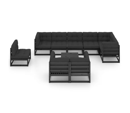 vidaXL Garden Lounge Set Black Solid Pinewood, 100% Polyester
