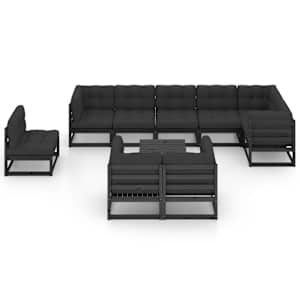 vidaXL Garden Lounge Set Black Solid Pinewood, 100% Polyester
