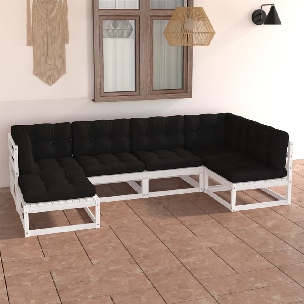 6-tlg. Garten-Lounge-Set mit Kissen Massivholz Kiefer