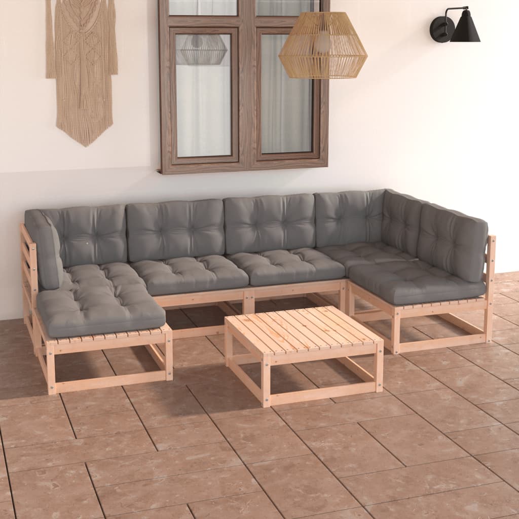Salon de jardin 7 pcs avec coussins Bois de pin massif