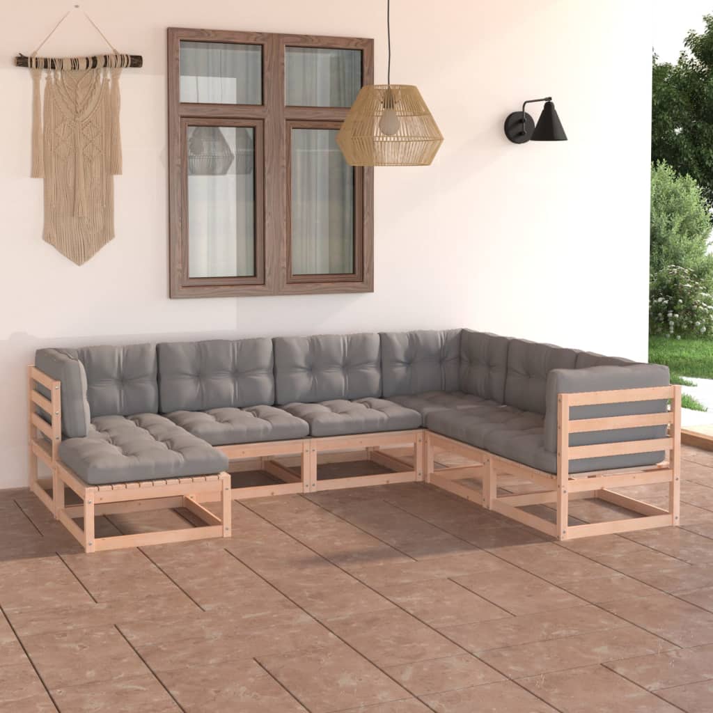 vidaXL 7-tlg. Garten-Lounge-Set mit Kissen Massivholz Kiefer