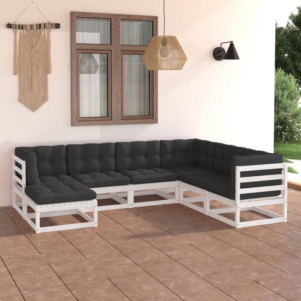 vidaXL 7-tlg. Garten-Lounge-Set mit Kissen Massivholz Kiefer