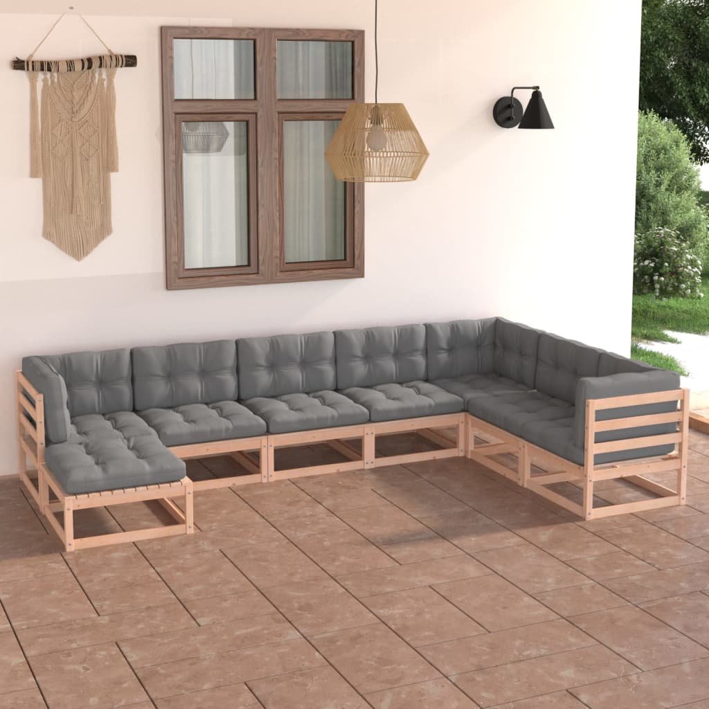 vidaXL Set mobilier de grădină cu perne, 8 piese, lemn masiv de pin vidaXL