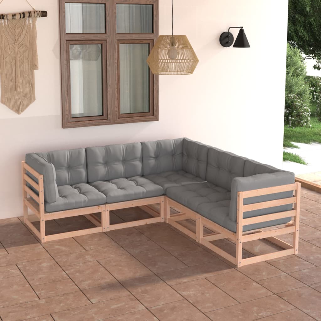 vidaXL 5-tlg. Garten-Lounge-Set mit Kissen Massivholz Kiefer