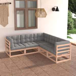 Vrtna sedežna garnitura 5-delna z blazinami trdna borovina