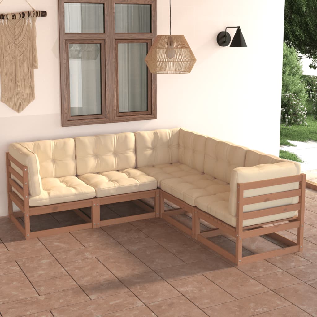 vidaXL Set mobilier grădină&perne 5 piese, maro miere lemn masiv pin vidaXL