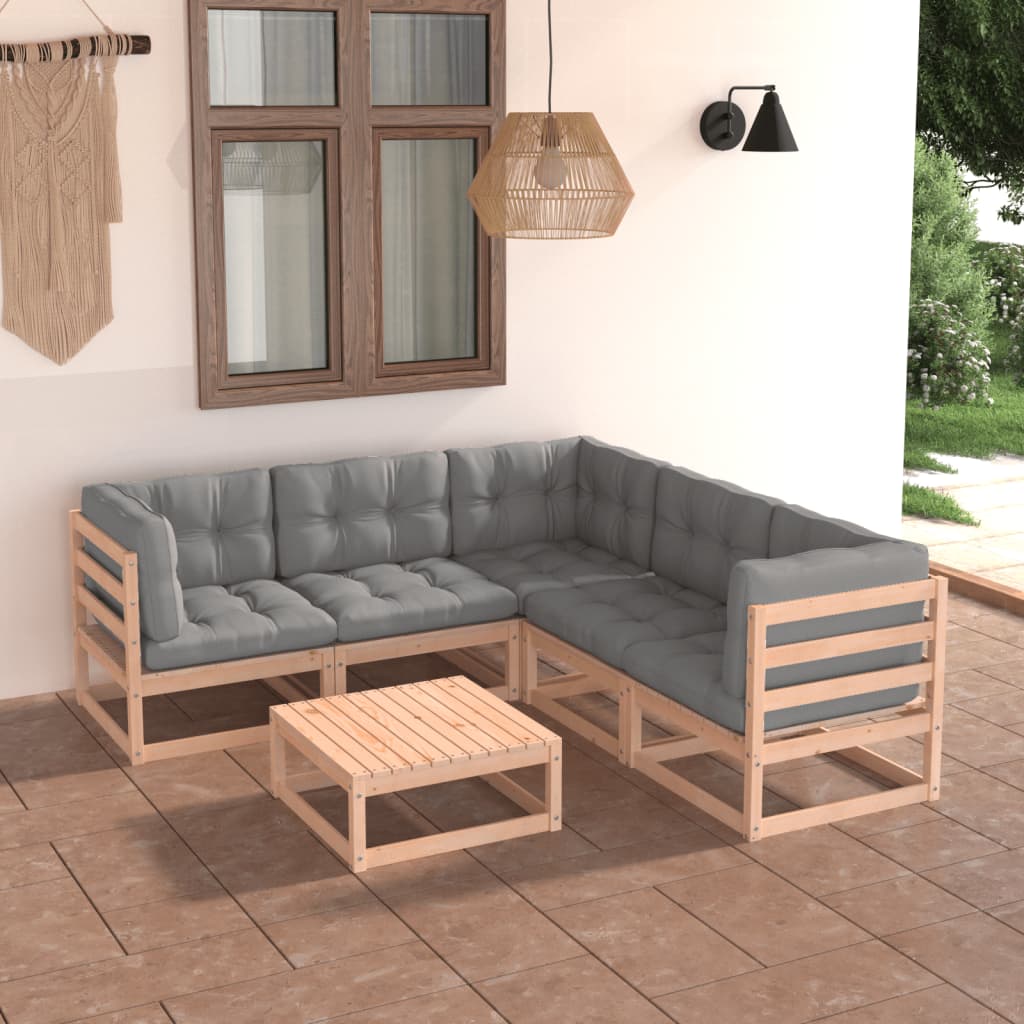 vidaXL 6-tlg. Garten-Lounge-Set mit Kissen Massivholz Kiefer