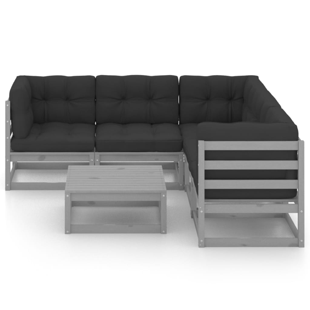 vidaXL 6-delige Loungeset met kussens massief grenenhout afbeelding