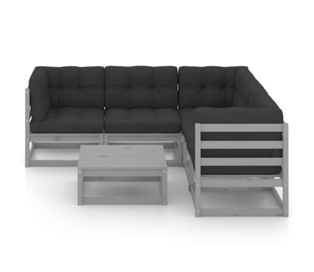 vidaXL Градински лаундж комплект, 6 части, с възглавници, масив бор