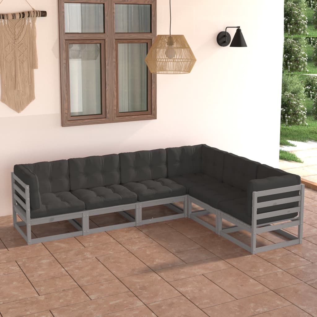 vidaXL 6-tlg. Garten-Lounge-Set mit Kissen Massivholz Kiefer